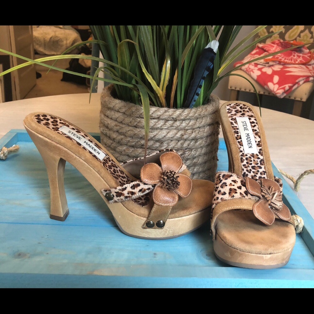 Steve Madden Wooden Cheetah Print Heels, Size 8